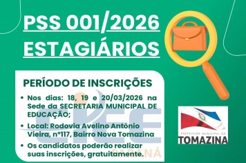 Prefeitura de Tomazina abre Processo Seletivo para Estagiários – PSS 001/2026