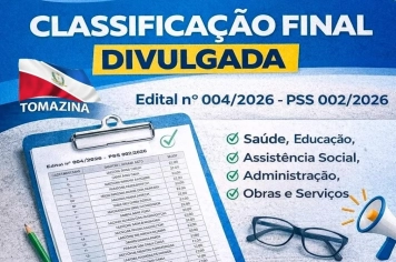Prefeitura de Tomazina divulga classificação final do PSS nº 002/2026