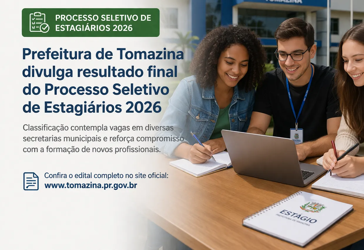 Prefeitura de Tomazina divulga resultado final do Processo Seletivo de Estagiários 2026